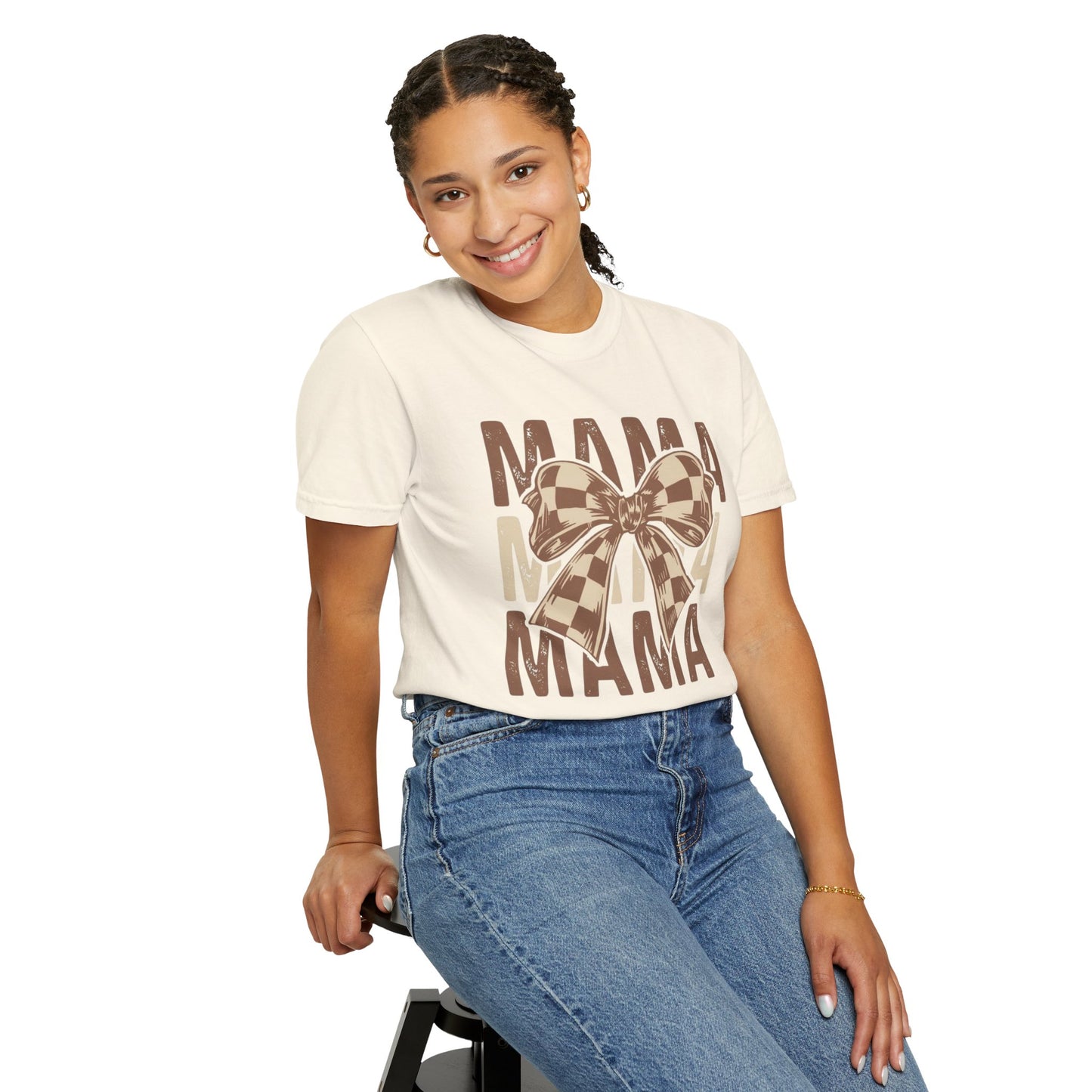 Mama Graphic T-Shirt — Plaid Bow Mom Tee (Mama Print)