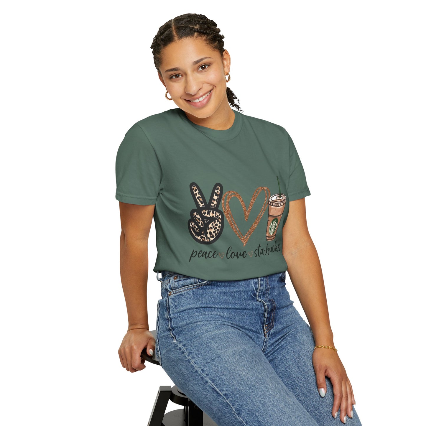 Peace Love Starbucks T-Shirt | Leopard Peace Sign Heart Coffee Cup