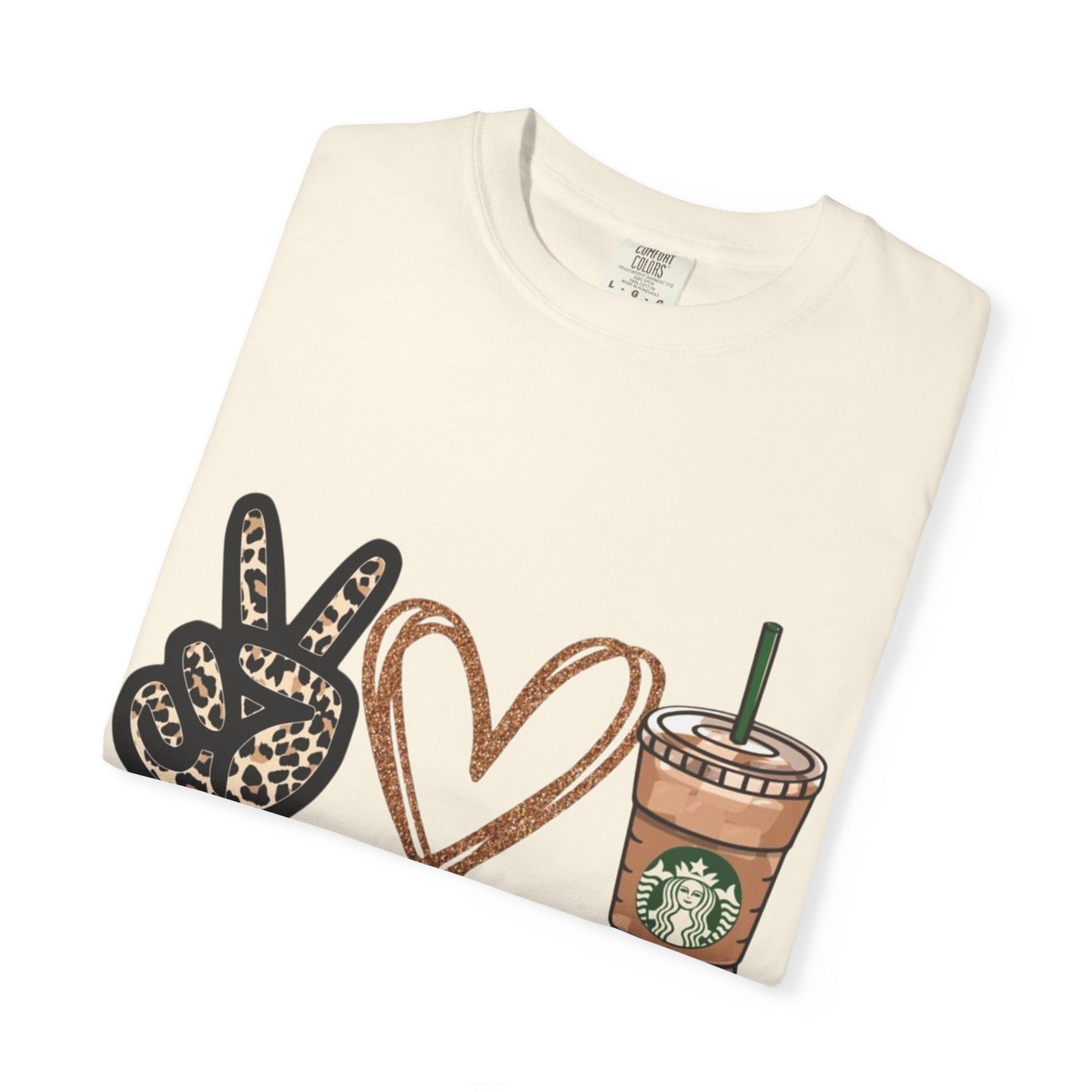 Peace Love Starbucks T-Shirt | Leopard Peace Sign Heart Coffee Cup