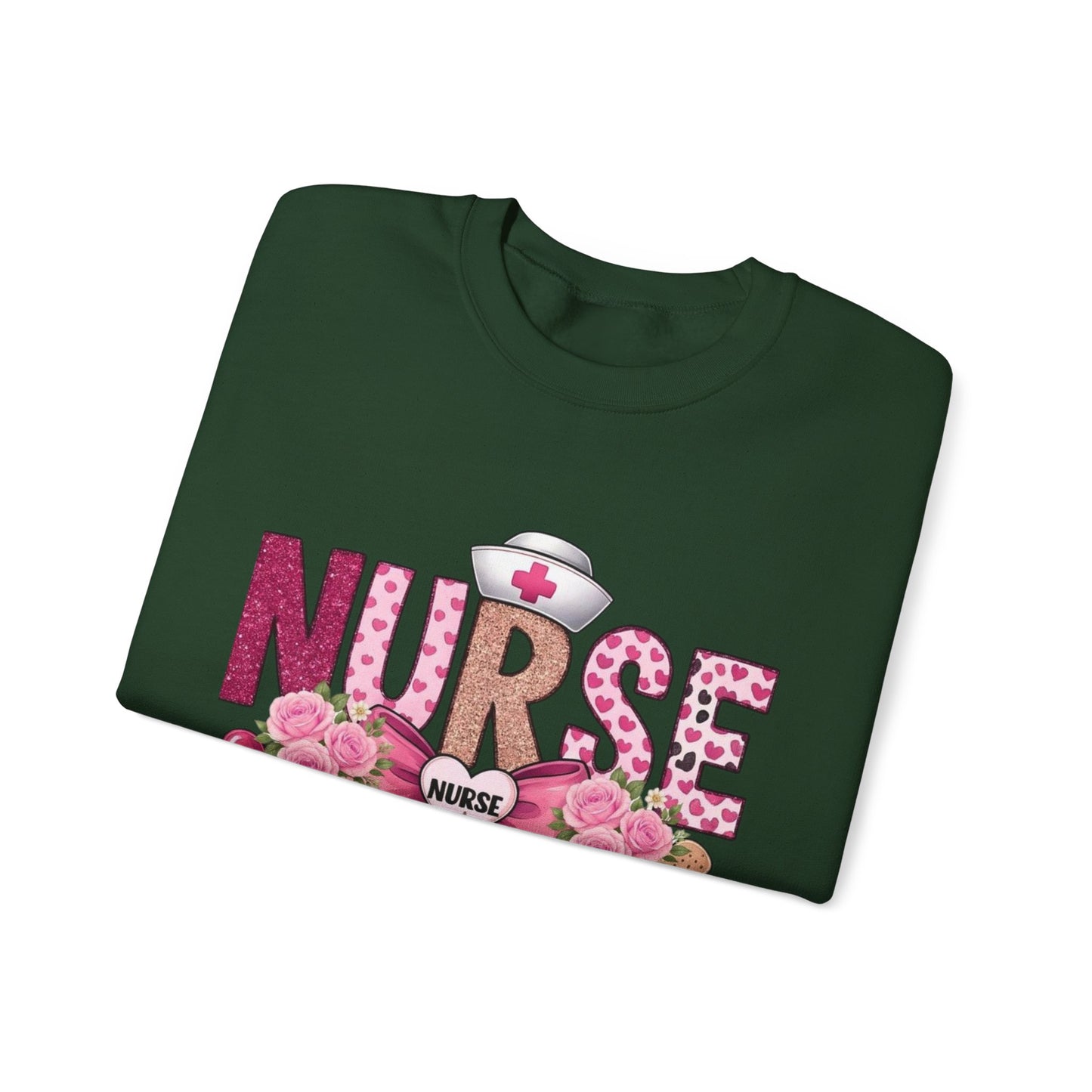 Pink Floral Nurse Crewneck Sweatshirt | Stethoscope, Bandage, Nursing Theme