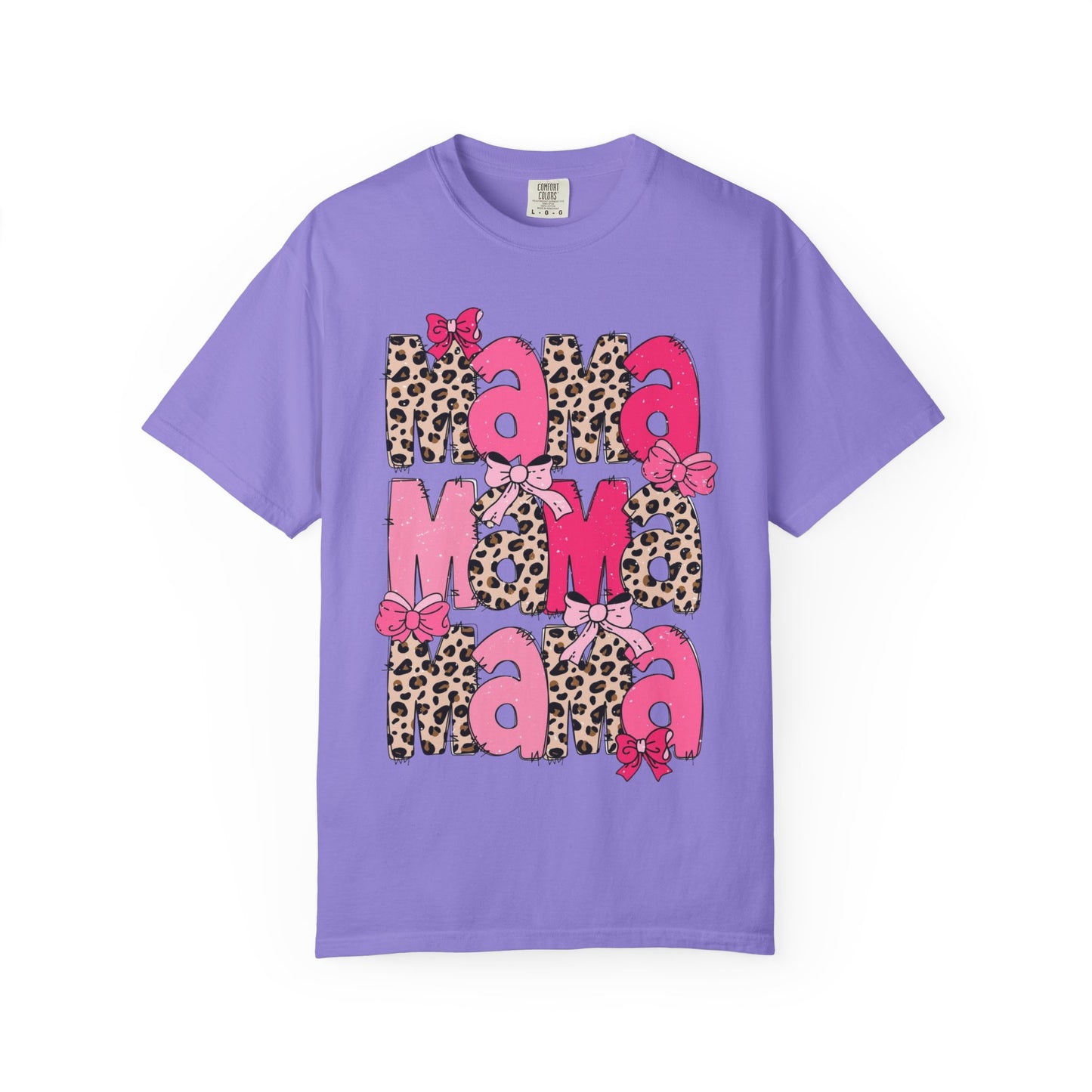 Mama Leopard Print Pink Bow T-Shirt