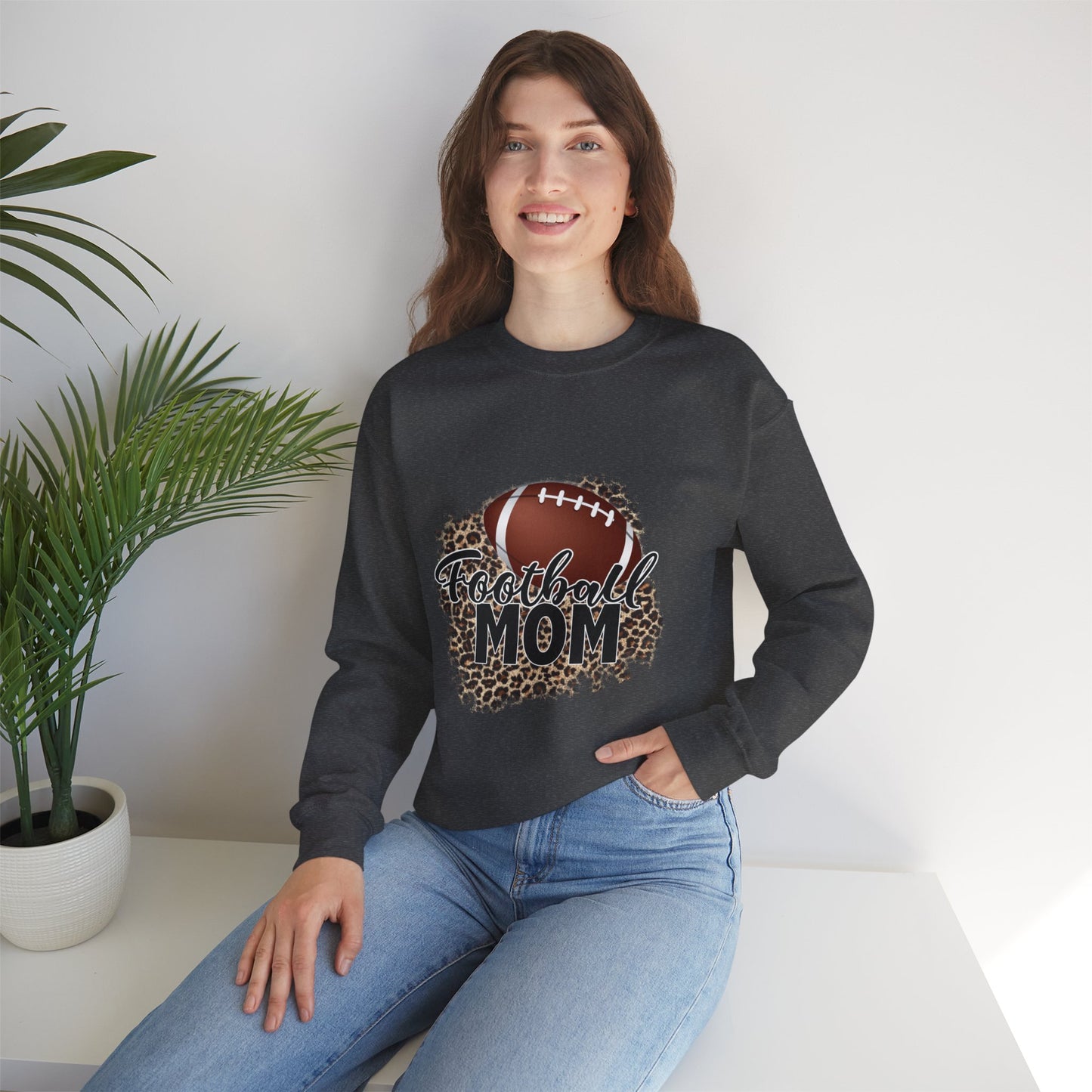 Football Mom Leopard Print Crewneck Sweatshirt
