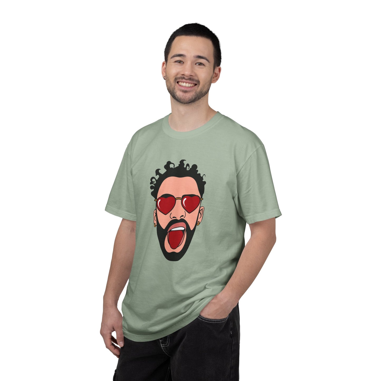 Graphic T-Shirt — Bold Pop Art Face with Heart Sunglasses