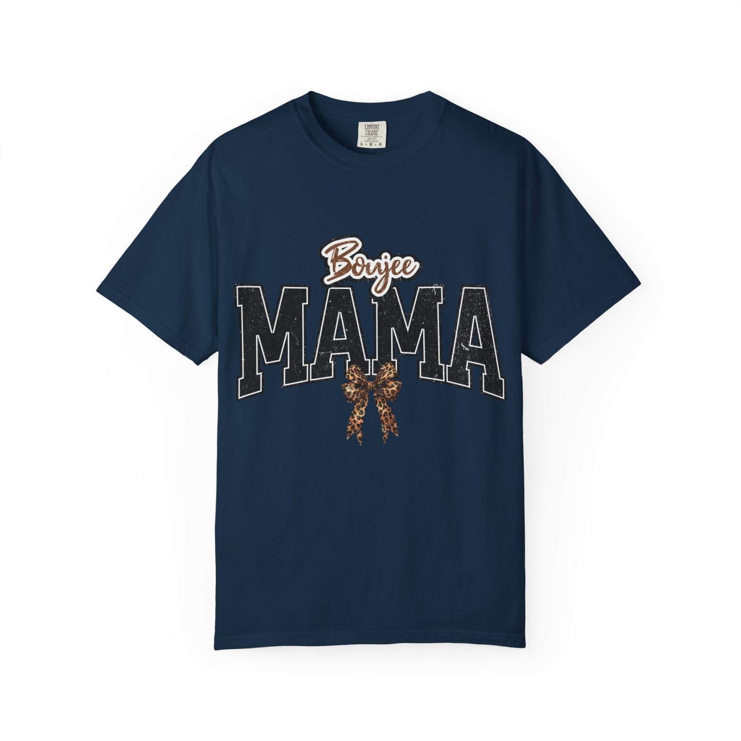 Boujee MAMA varsity letters with leopard bow T-Shirt | Mama shirt