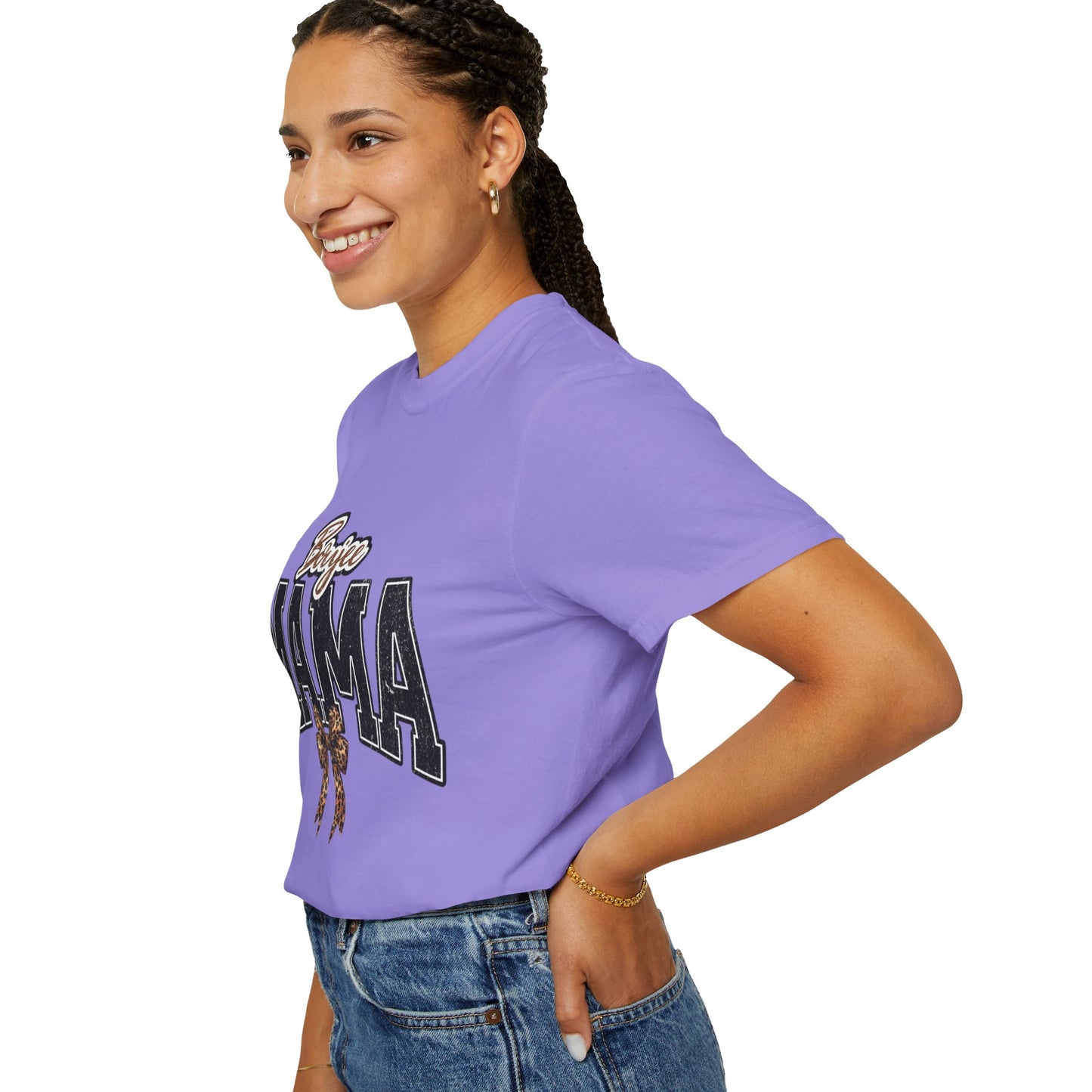 Boujee MAMA varsity letters with leopard bow T-Shirt | Mama shirt