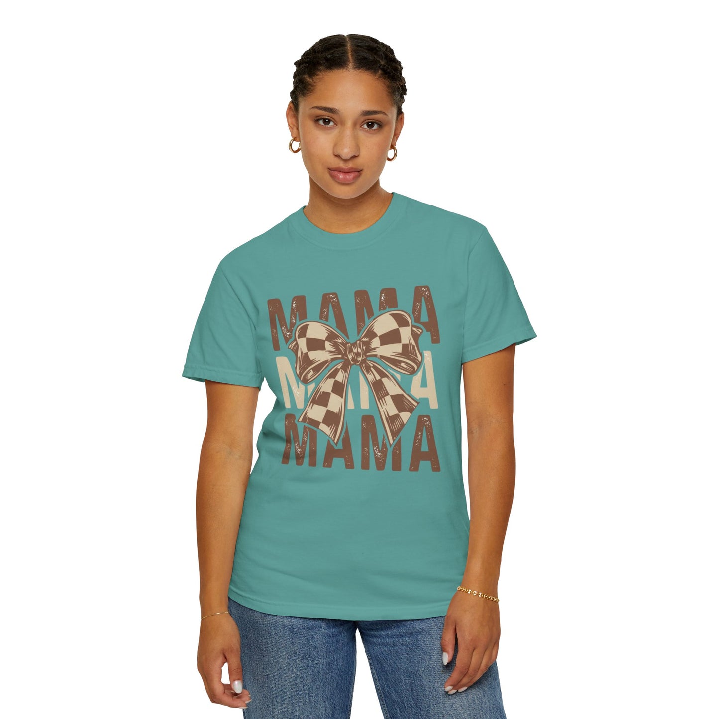 Mama Graphic T-Shirt — Plaid Bow Mom Tee (Mama Print)
