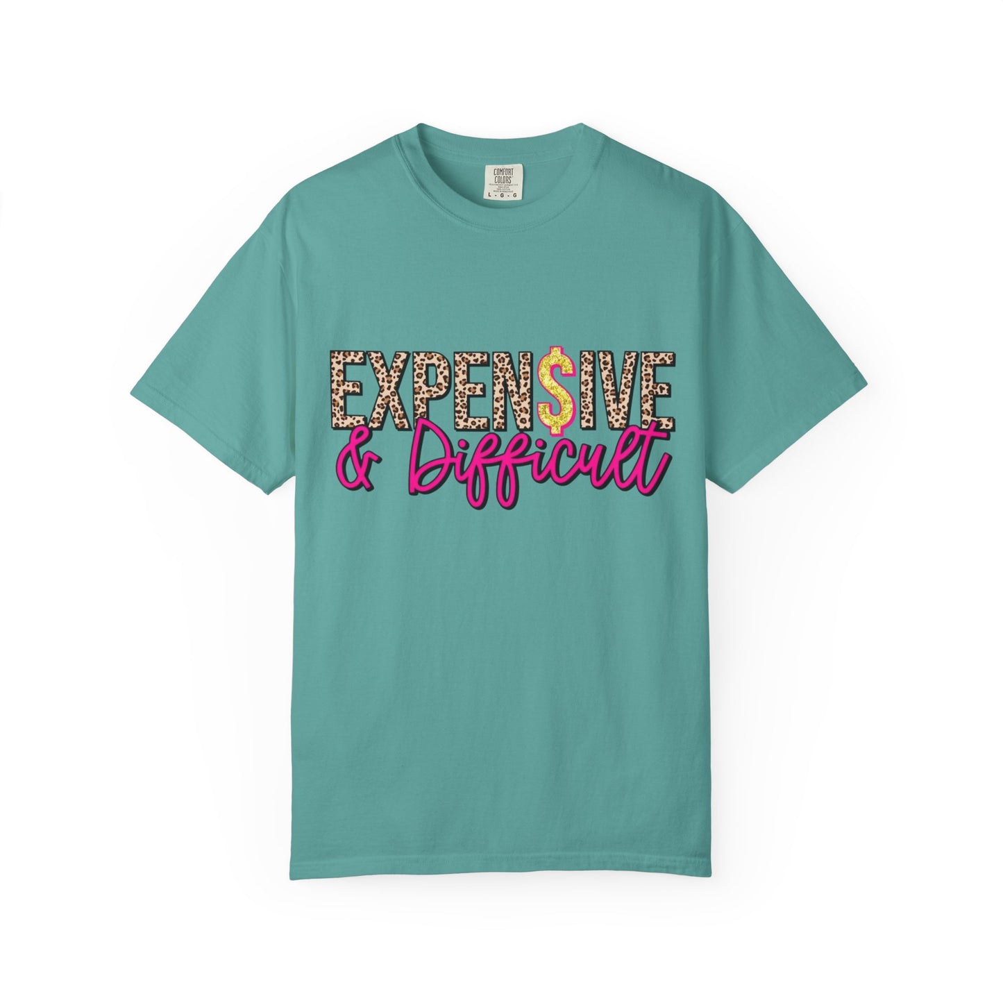 Expensive & Difficult T-shirt | Leopard Print, Dollar Sign, Pink Script
