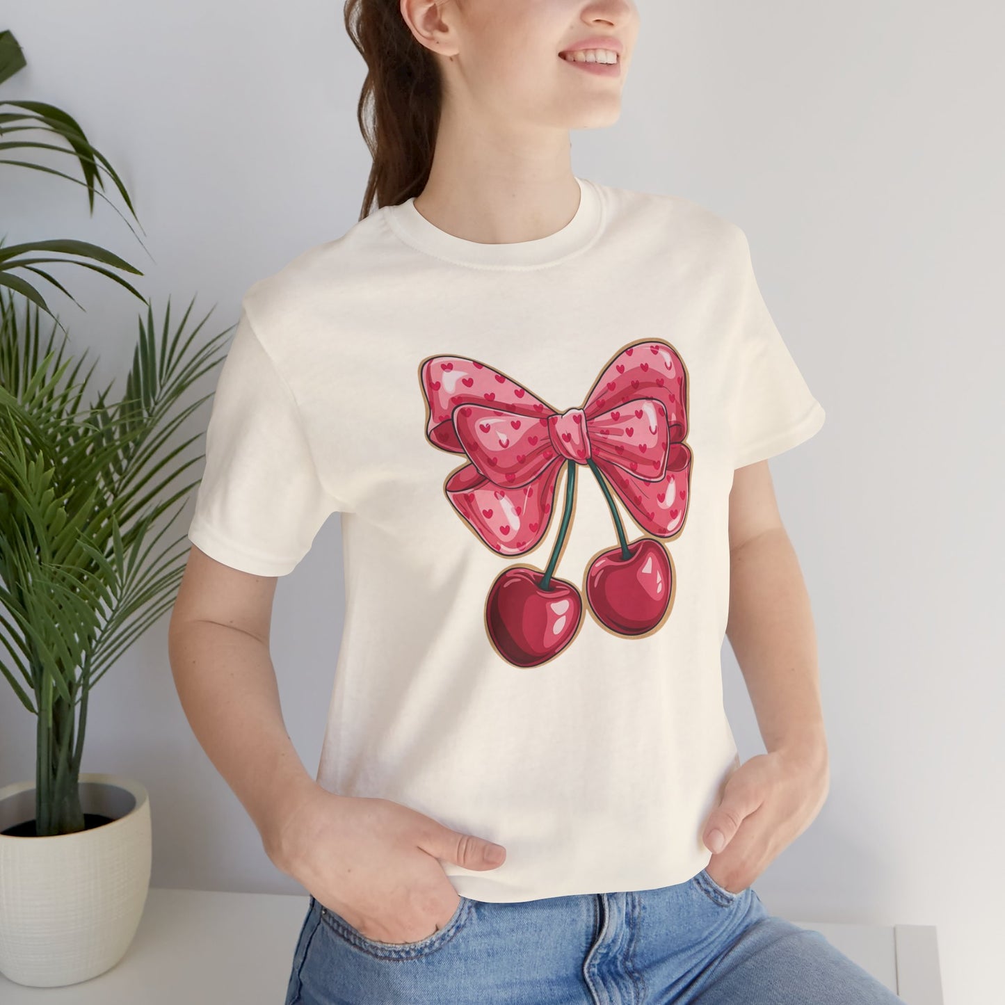 Cherry Bow Tee — Cute Pink Cherry Graphic T-Shirt