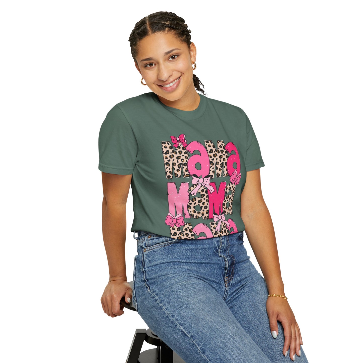 Mama Leopard Print Pink Bow T-Shirt