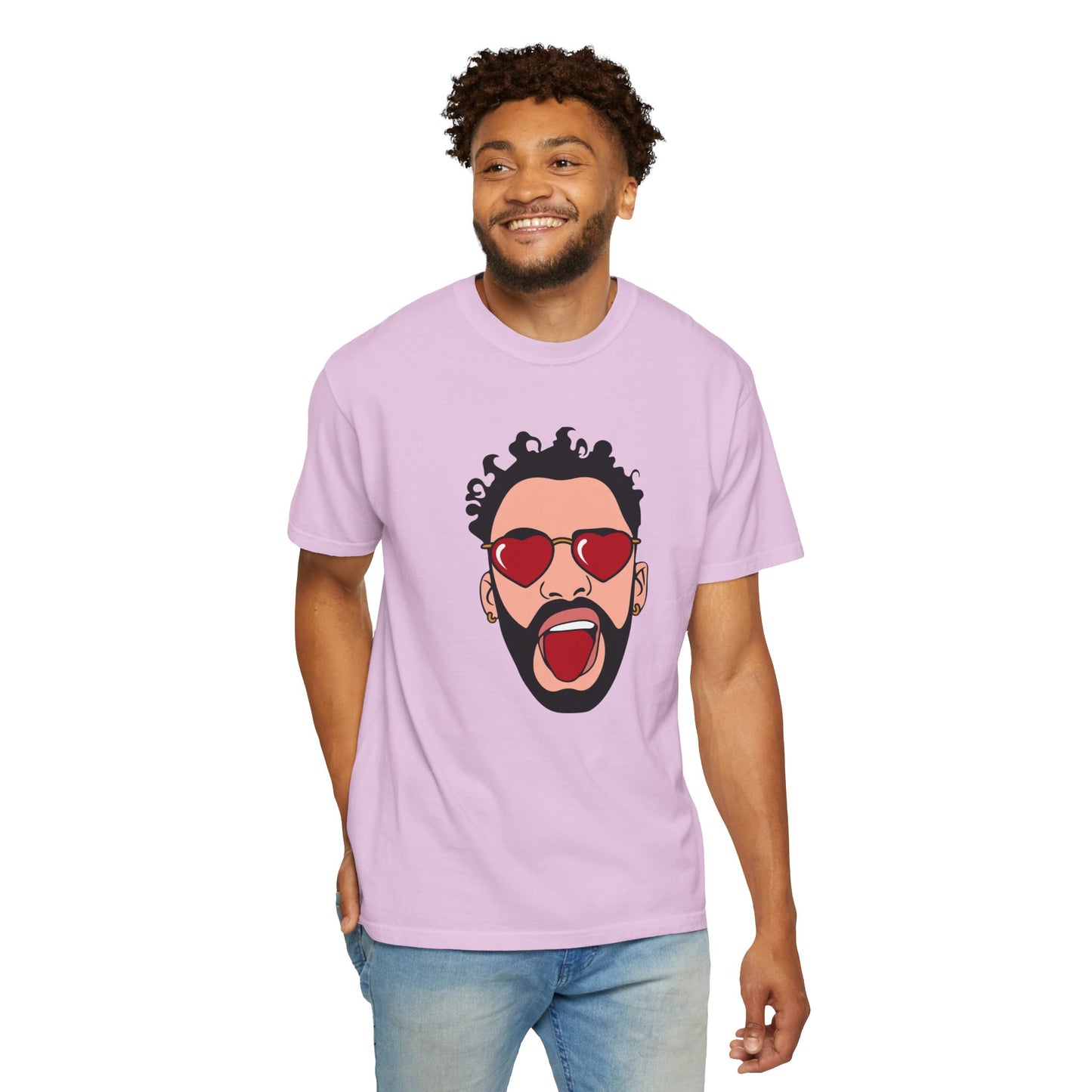 Graphic T-Shirt — Bold Pop Art Face with Heart Sunglasses