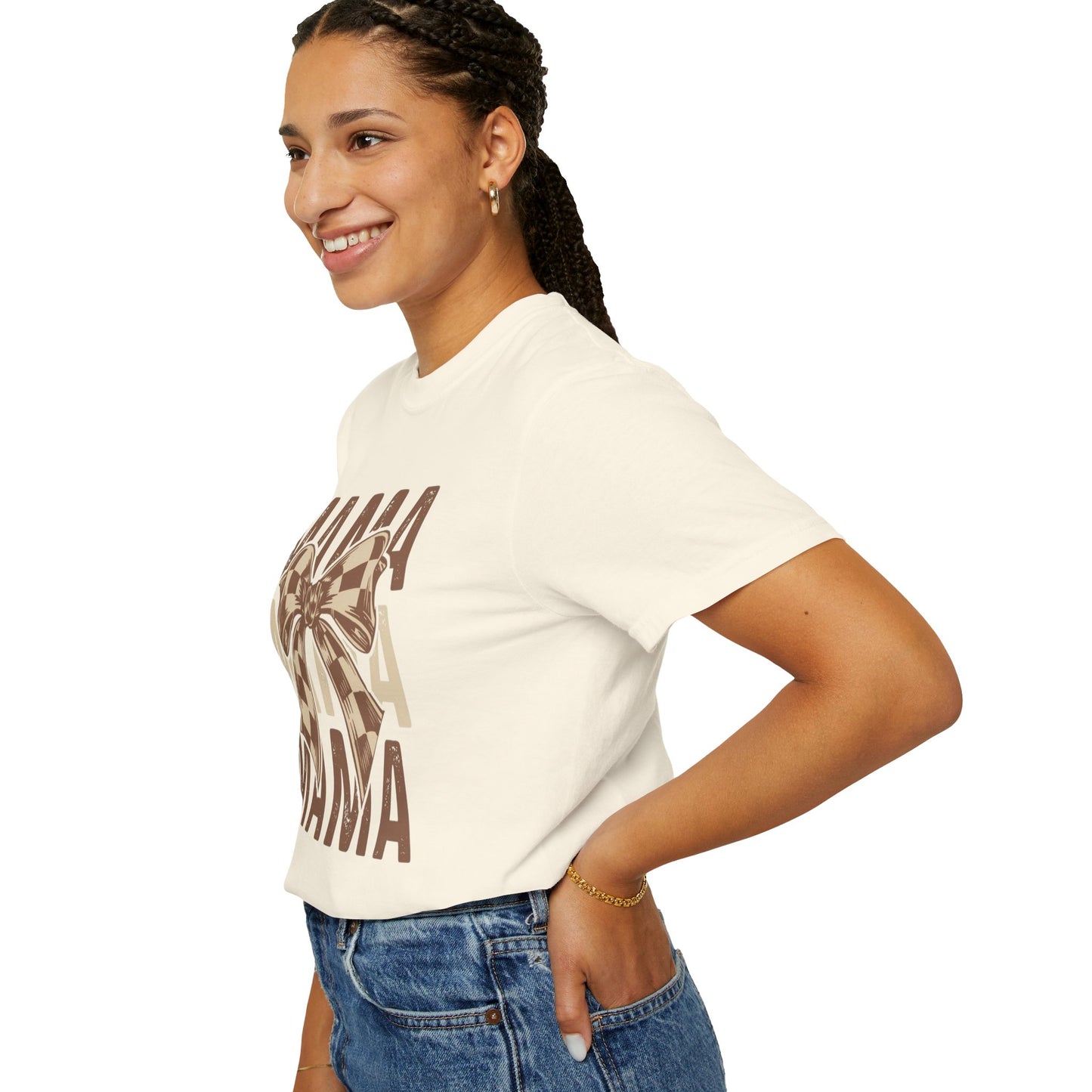 Mama Graphic T-Shirt — Plaid Bow Mom Tee (Mama Print)