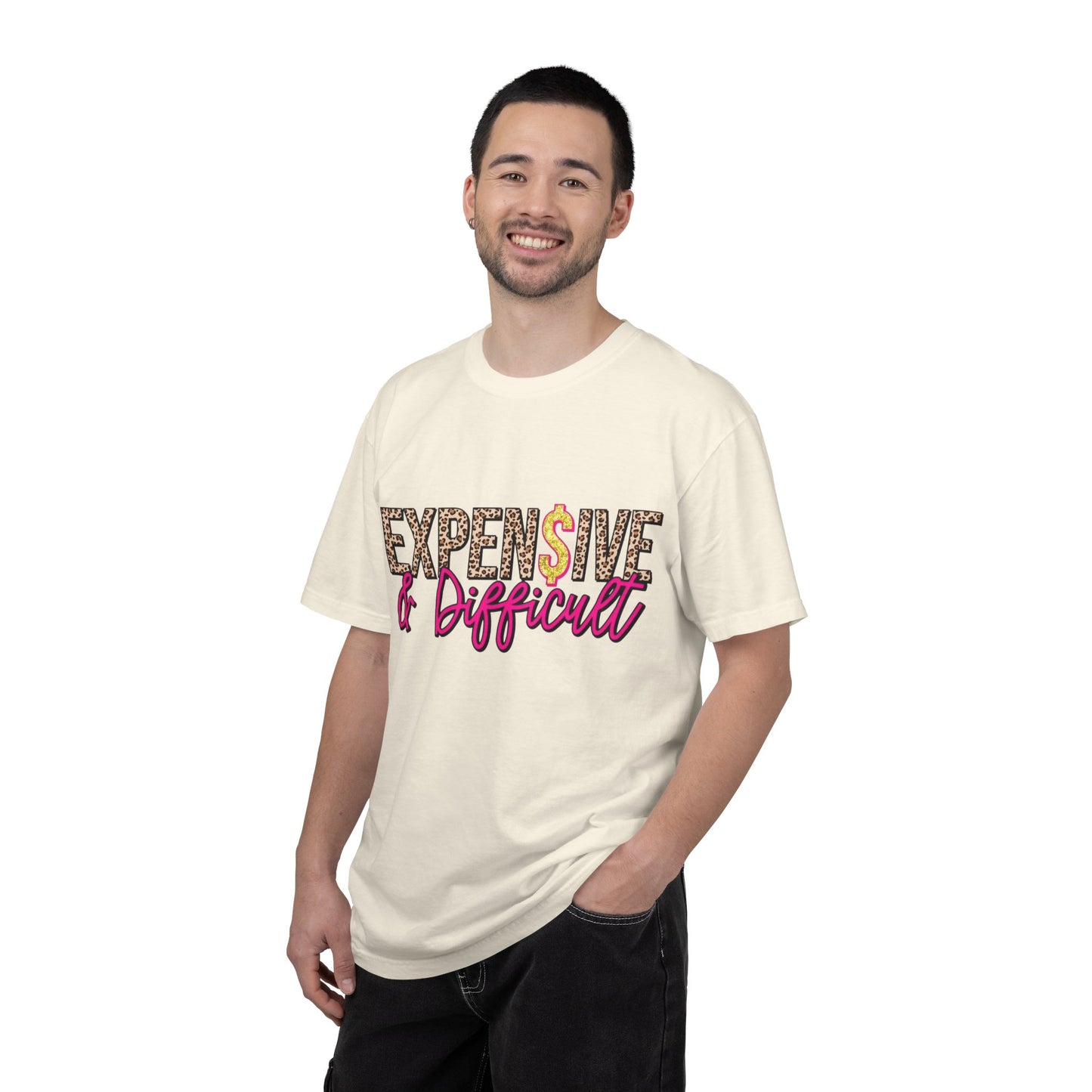Expensive & Difficult T-shirt | Leopard Print, Dollar Sign, Pink Script