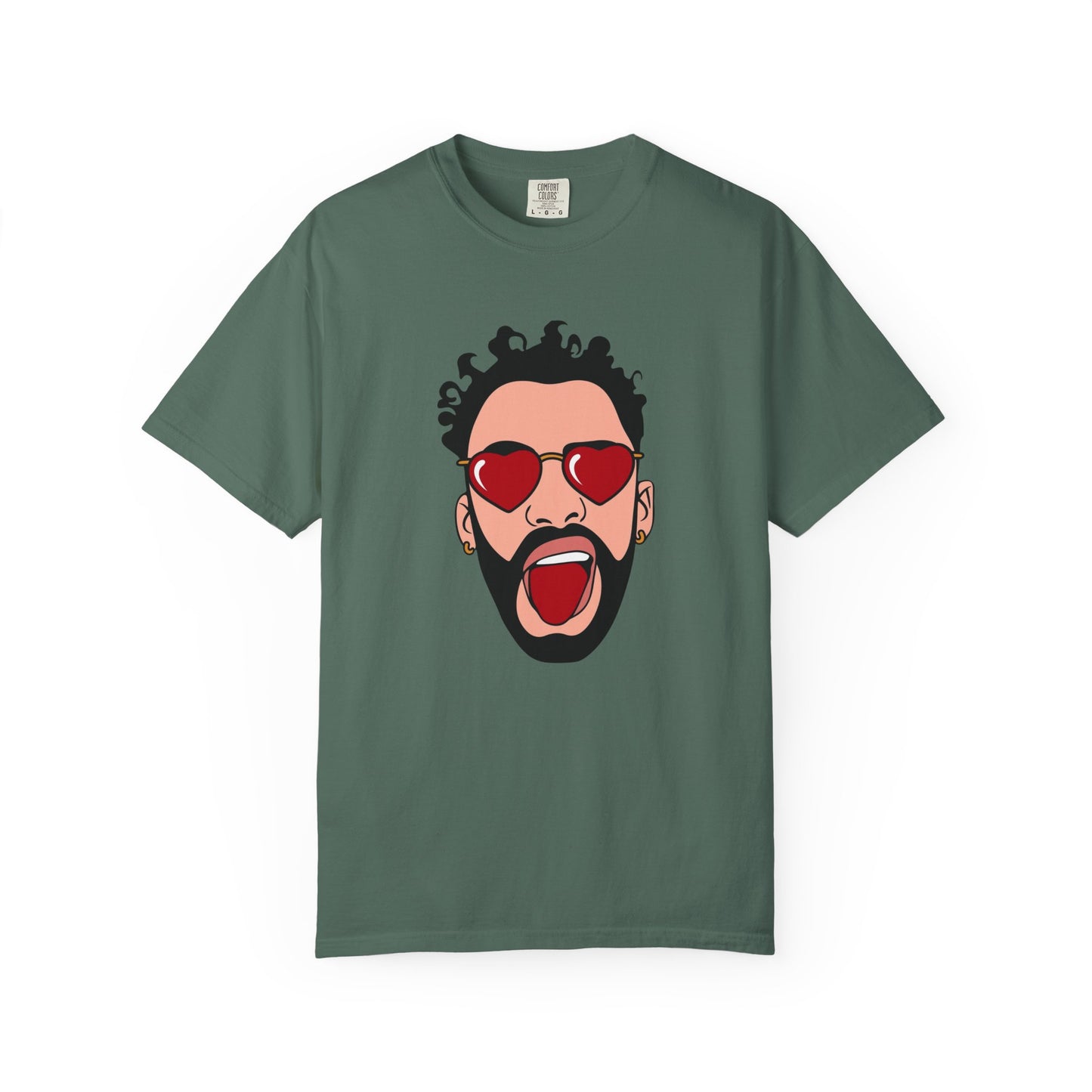Graphic T-Shirt — Bold Pop Art Face with Heart Sunglasses