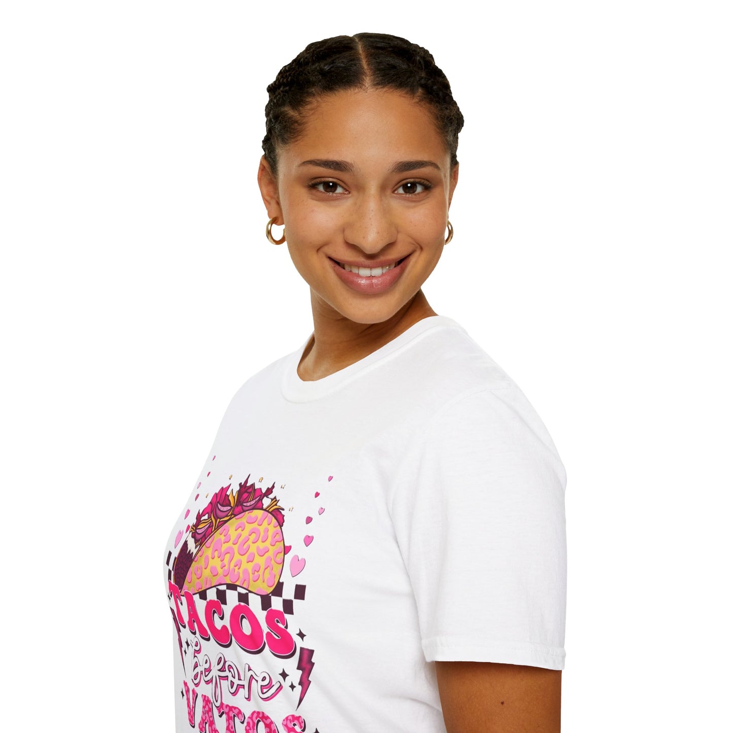 T-Shirt — "Tacos Before Vatos" Cute Pink Taco Graphic Tee
