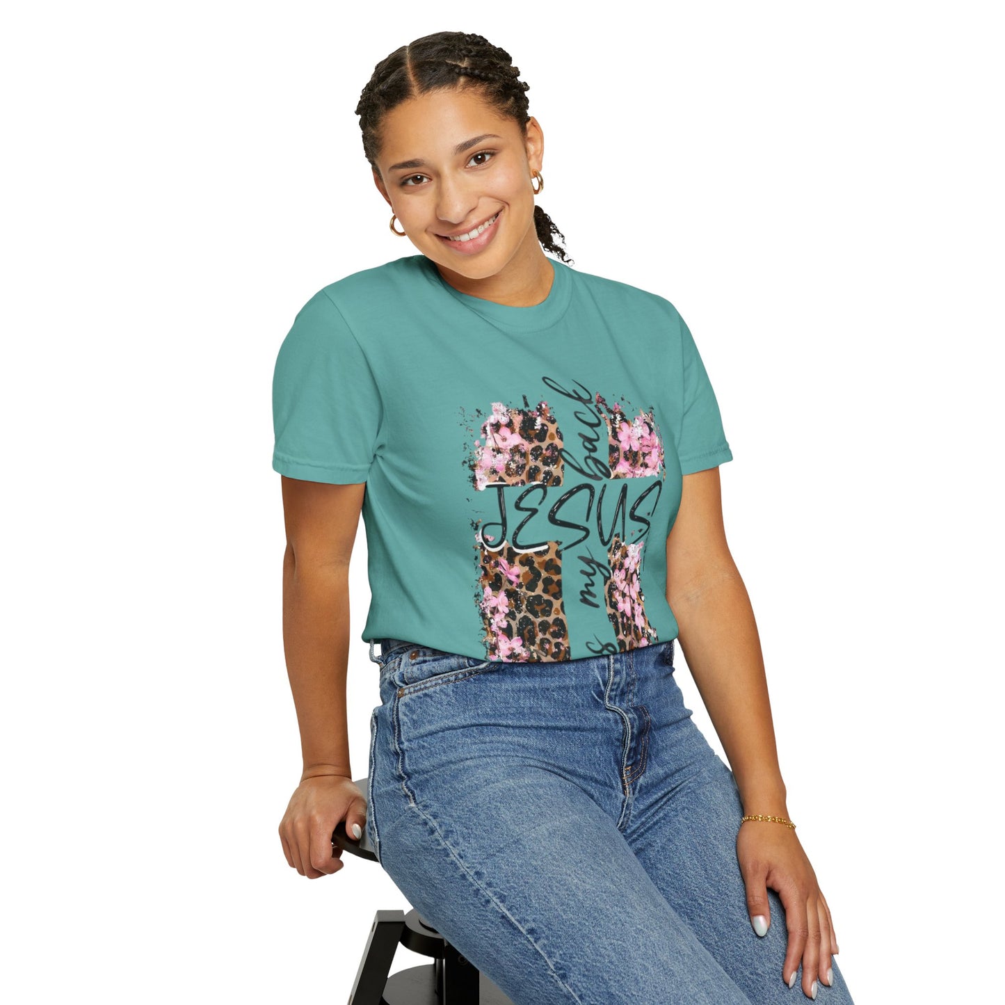 Jesus Has My Back T-Shirt | Leopard Floral Cross Christian Faith Tee