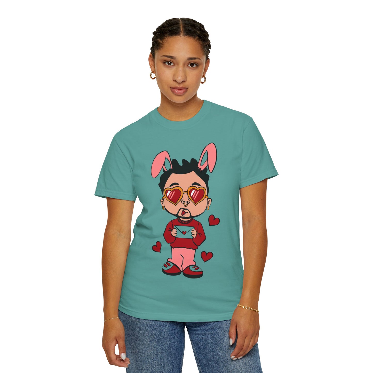 Valentine Bunny Dude T-Shirt — Cute Heart Eyes Love Graphic Tee