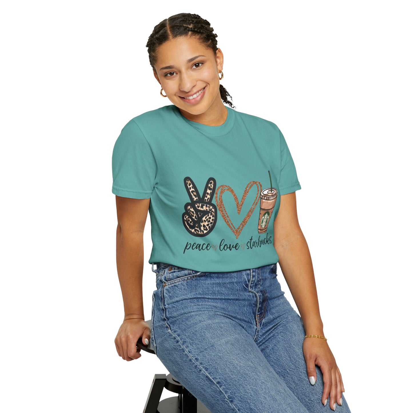 Peace Love Starbucks T-Shirt | Leopard Peace Sign Heart Coffee Cup