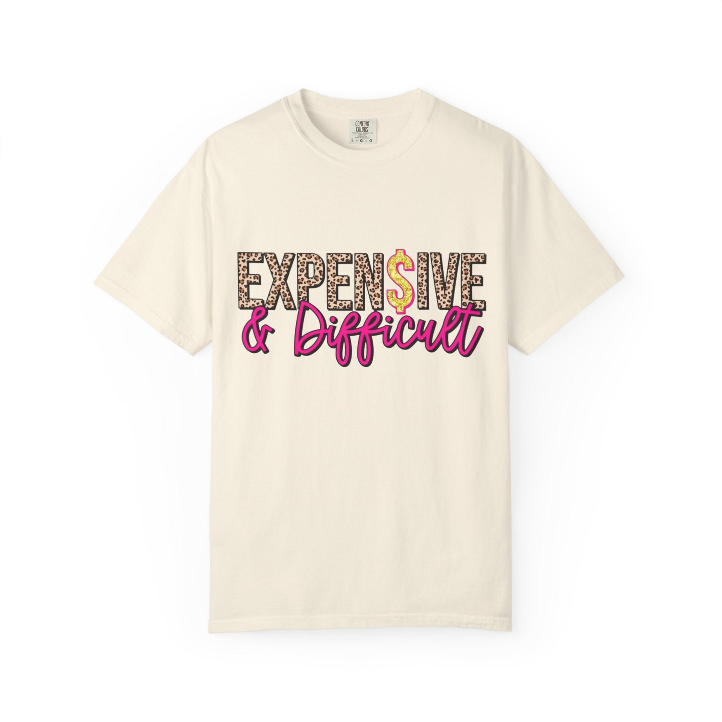 Expensive & Difficult T-shirt | Leopard Print, Dollar Sign, Pink Script