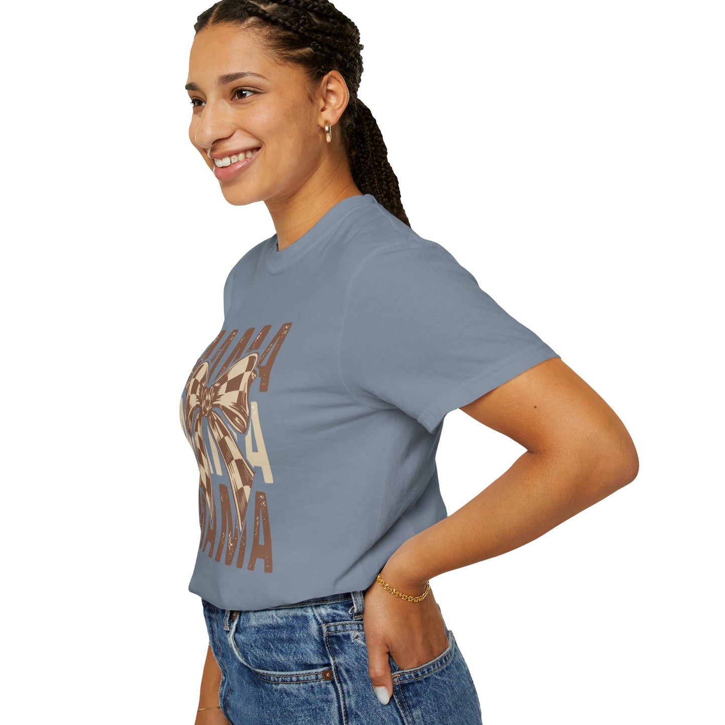 Mama Graphic T-Shirt — Plaid Bow Mom Tee (Mama Print)