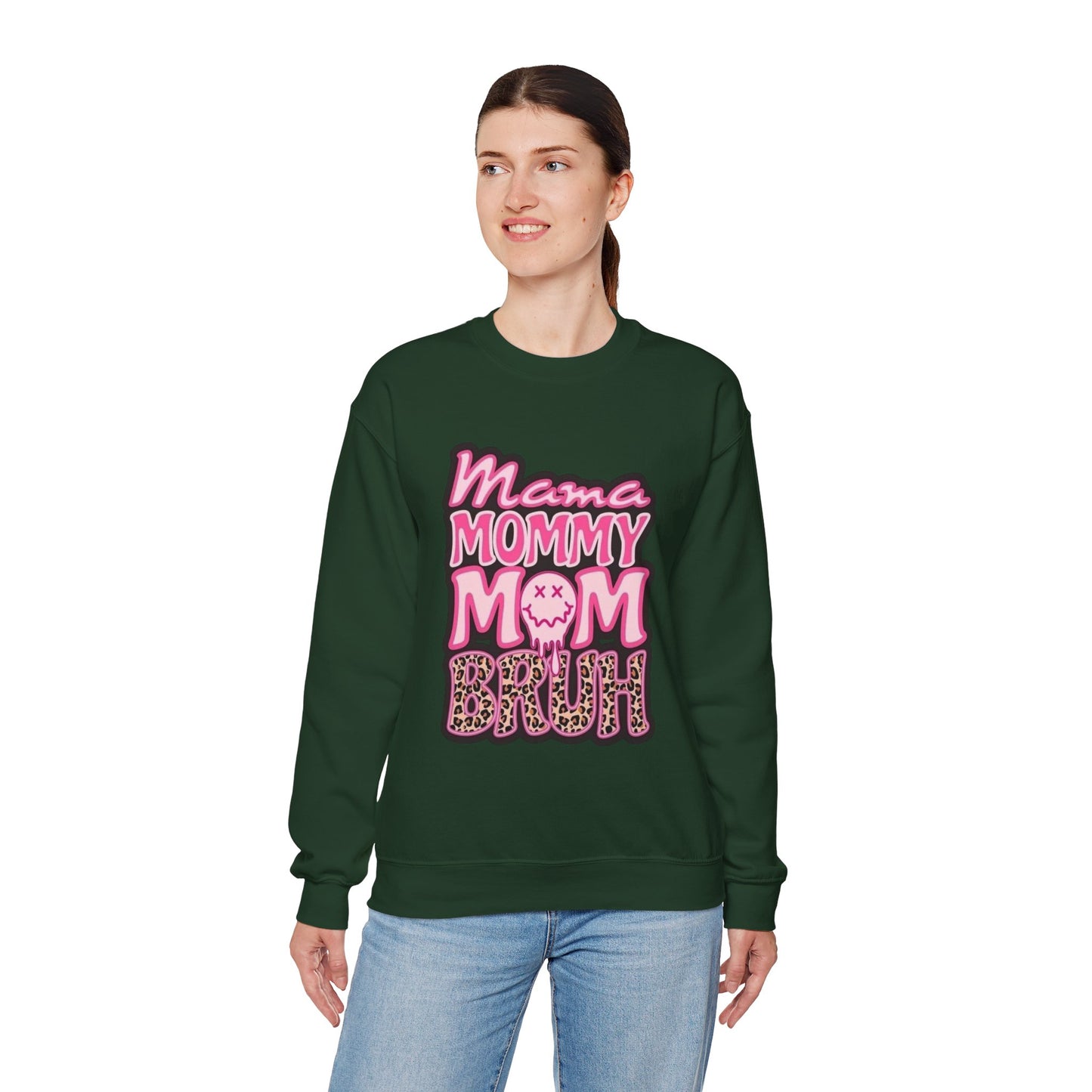 Mama Mommy Mom Bruh sweatshirt | Pink leopard text crewneck