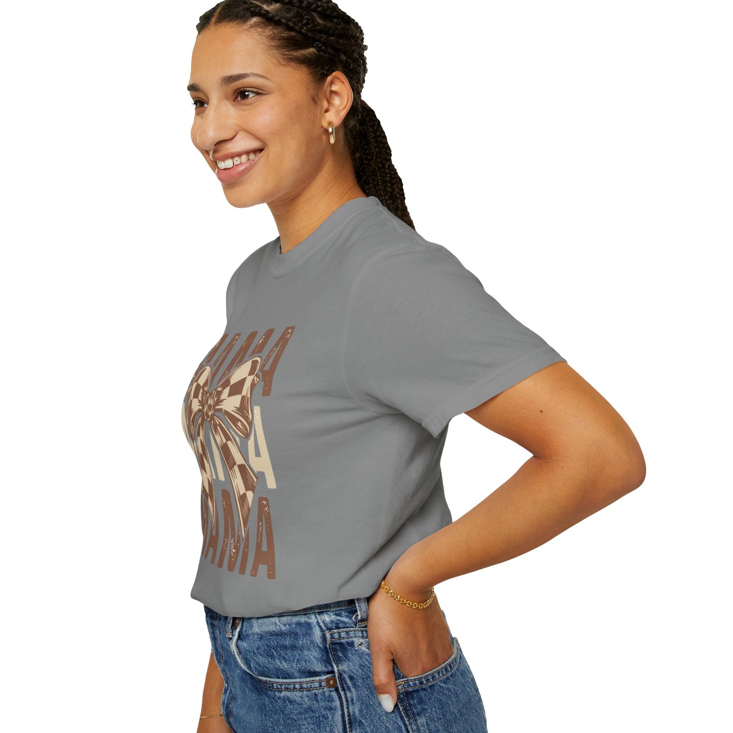 Mama Graphic T-Shirt — Plaid Bow Mom Tee (Mama Print)