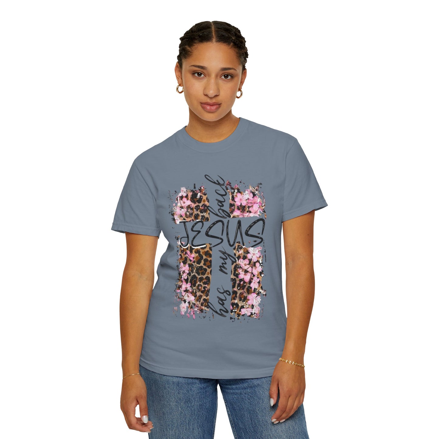 Jesus Has My Back T-Shirt | Leopard Floral Cross Christian Faith Tee