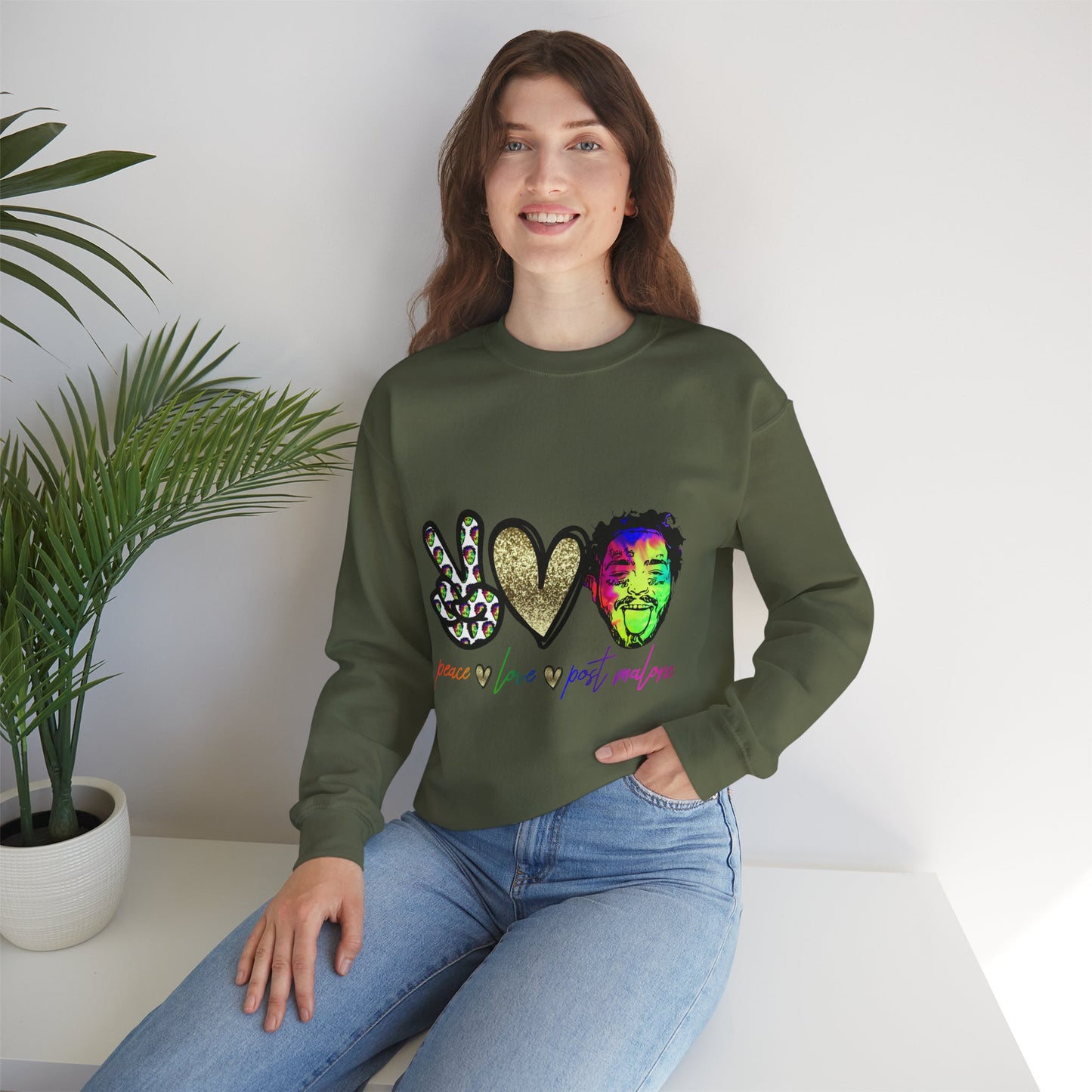 Leopard Peace Sign with Gold Heart crewneck sweatshirt | peace  love