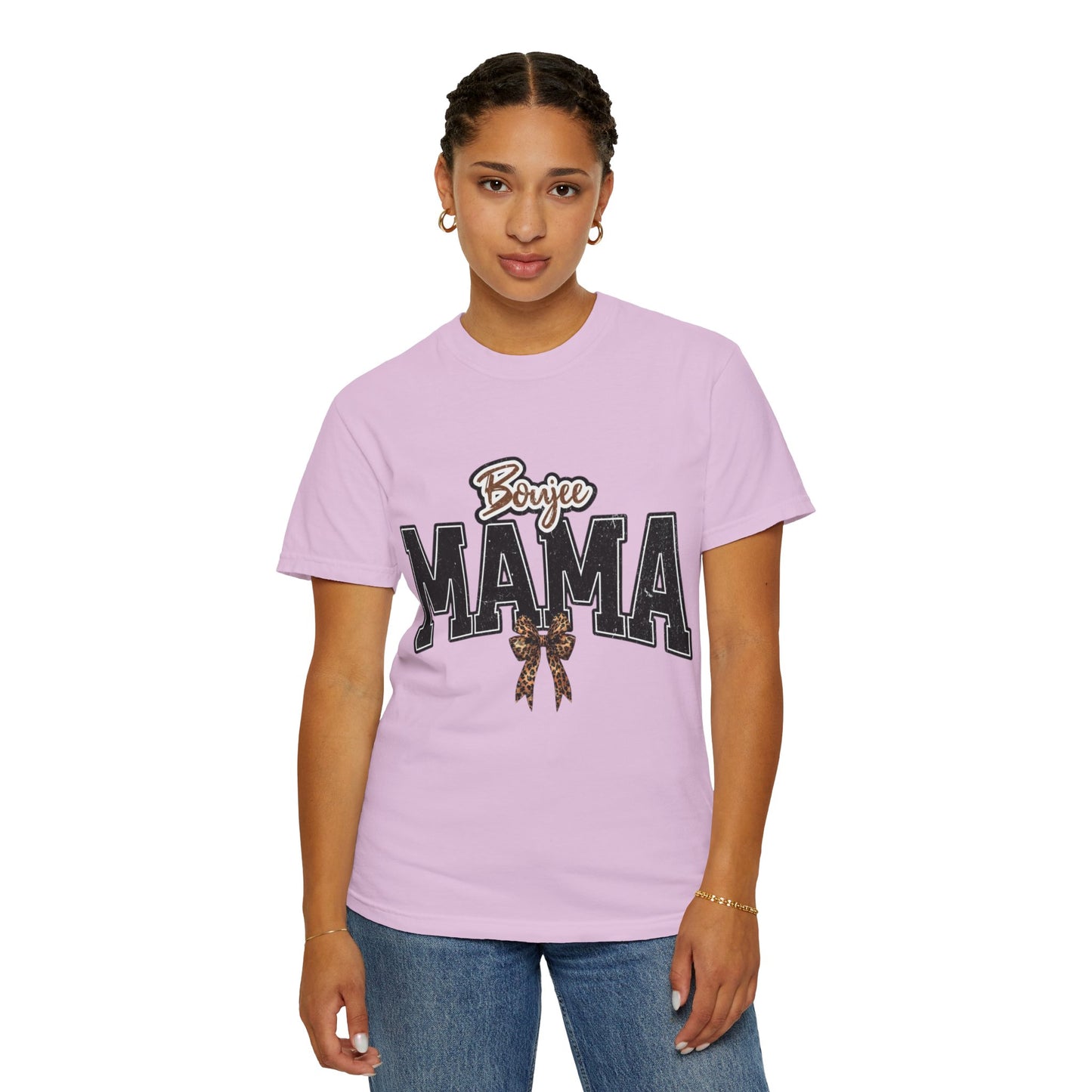 Boujee MAMA varsity letters with leopard bow T-Shirt | Mama shirt
