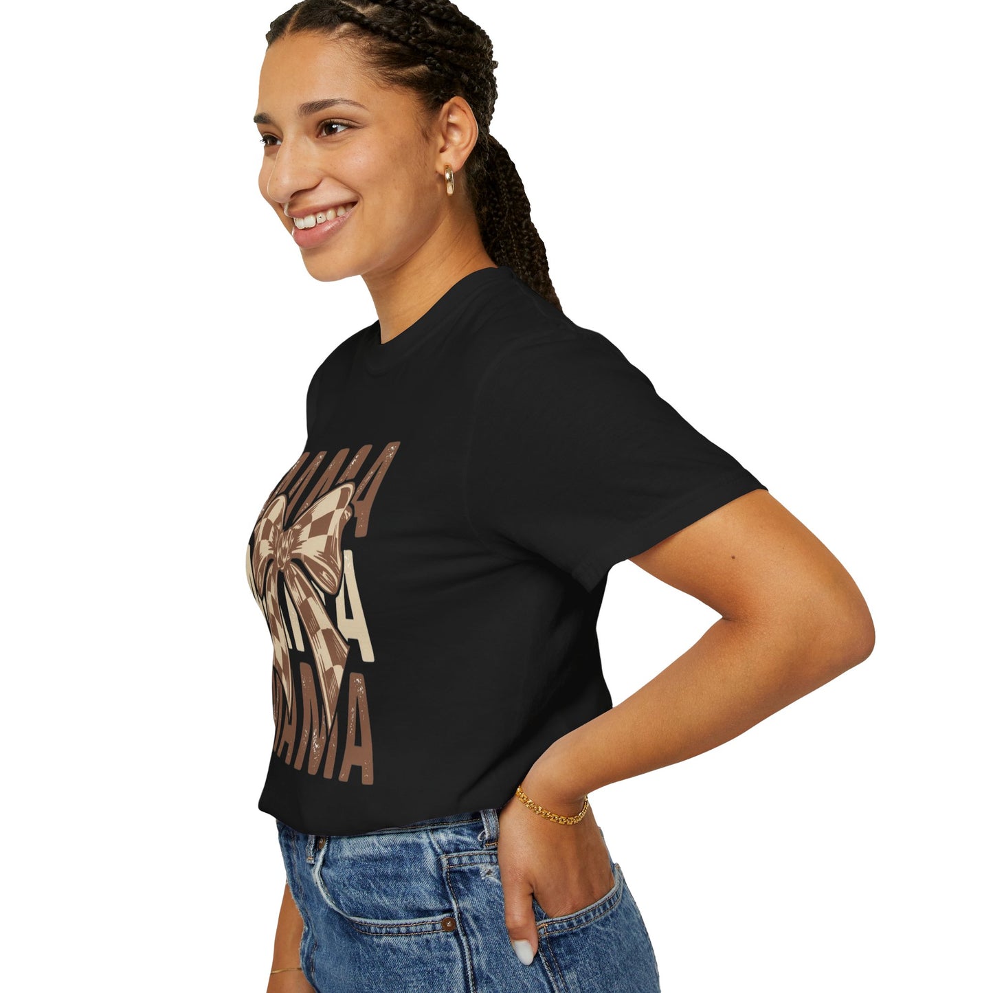 Mama Graphic T-Shirt — Plaid Bow Mom Tee (Mama Print)