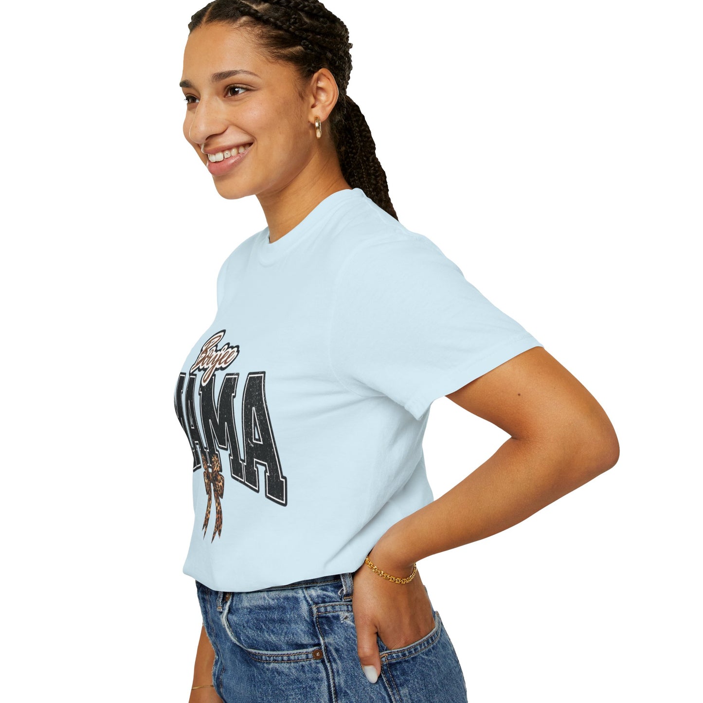 Boujee MAMA varsity letters with leopard bow T-Shirt | Mama shirt