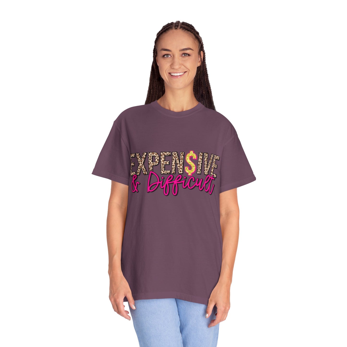 Expensive & Difficult T-shirt | Leopard Print, Dollar Sign, Pink Script