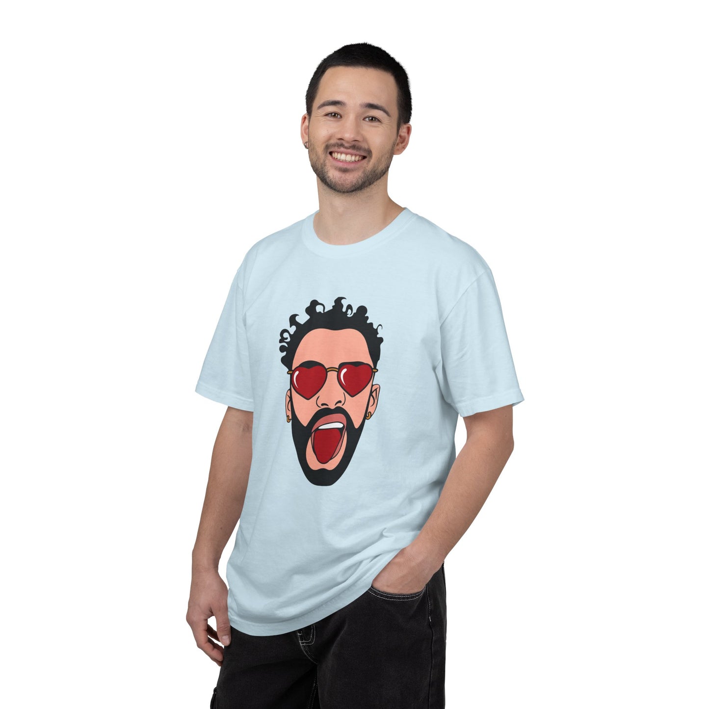 Graphic T-Shirt — Bold Pop Art Face with Heart Sunglasses