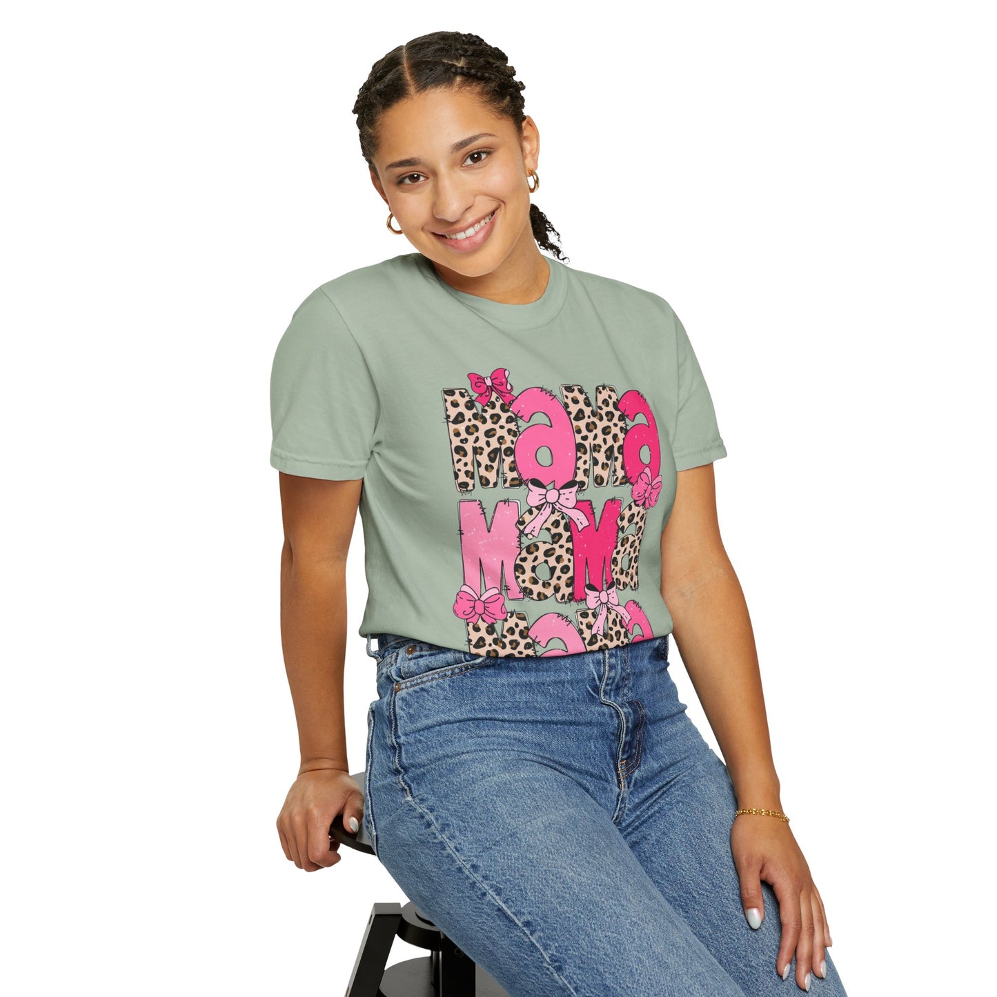 Mama Leopard Print Pink Bow T-Shirt