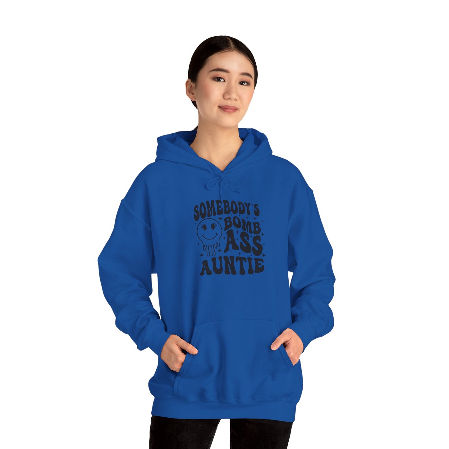 Hoodie — "Somebody's Bomb Ass Auntie" Funny Graphic Hooded Sweatshirt
