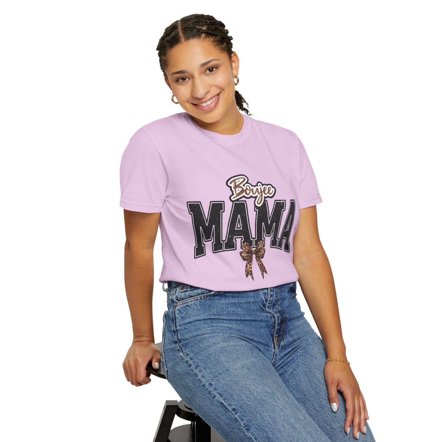 Boujee MAMA varsity letters with leopard bow T-Shirt | Mama shirt
