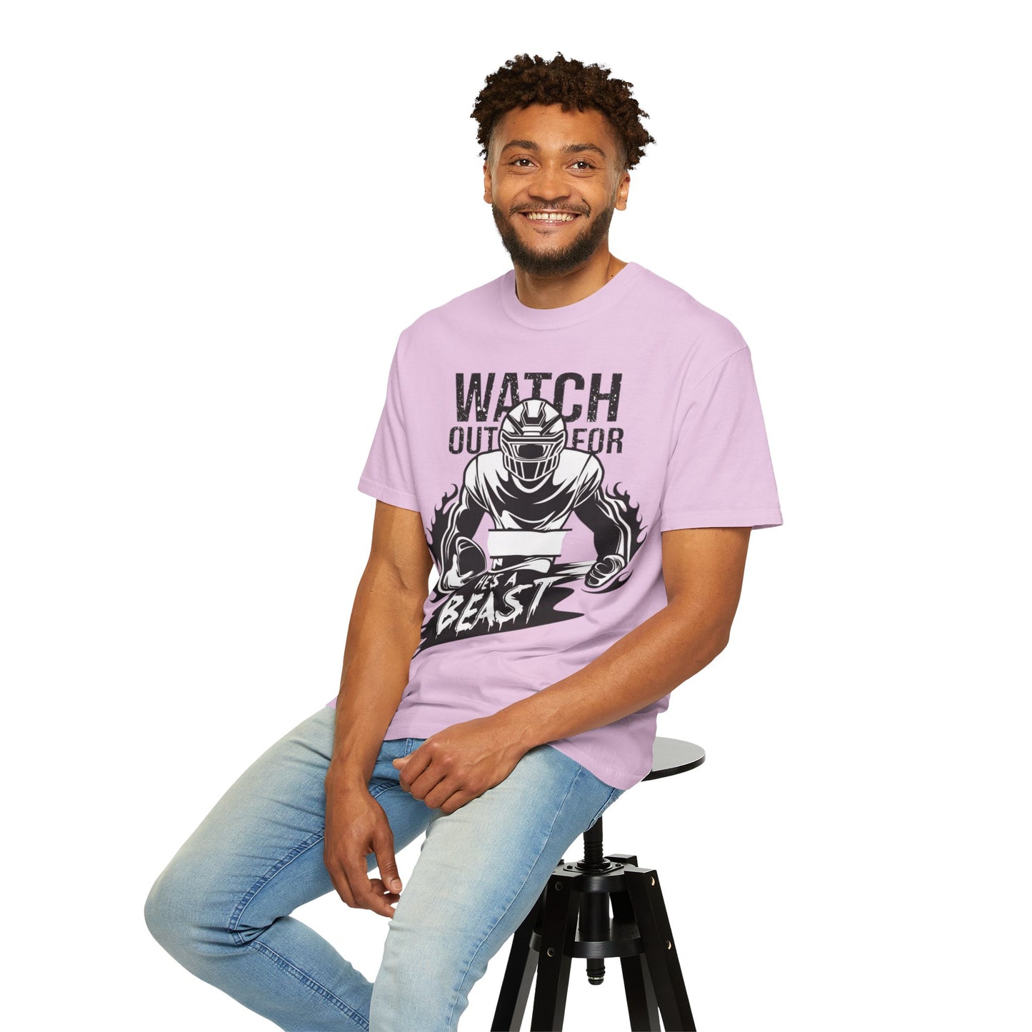 Watch Out For He's A Beast Football Player T-Shirt | Sports Helmet Grunge