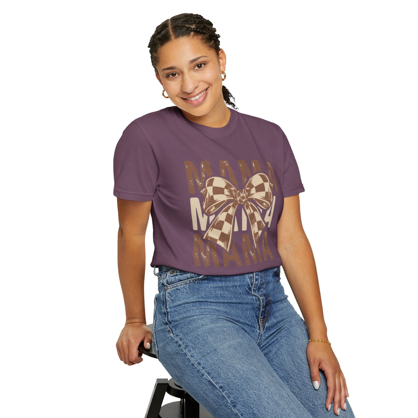 Mama Graphic T-Shirt — Plaid Bow Mom Tee (Mama Print)