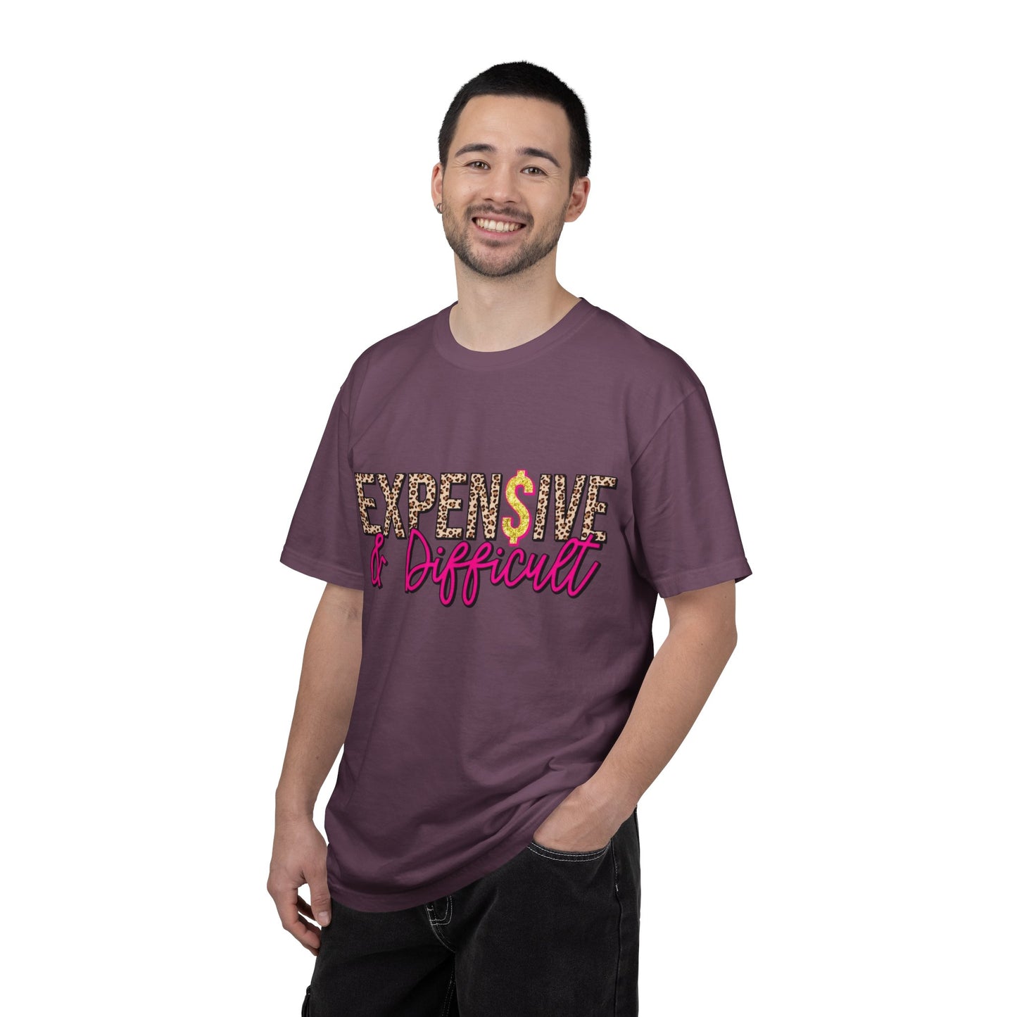 Expensive & Difficult T-shirt | Leopard Print, Dollar Sign, Pink Script