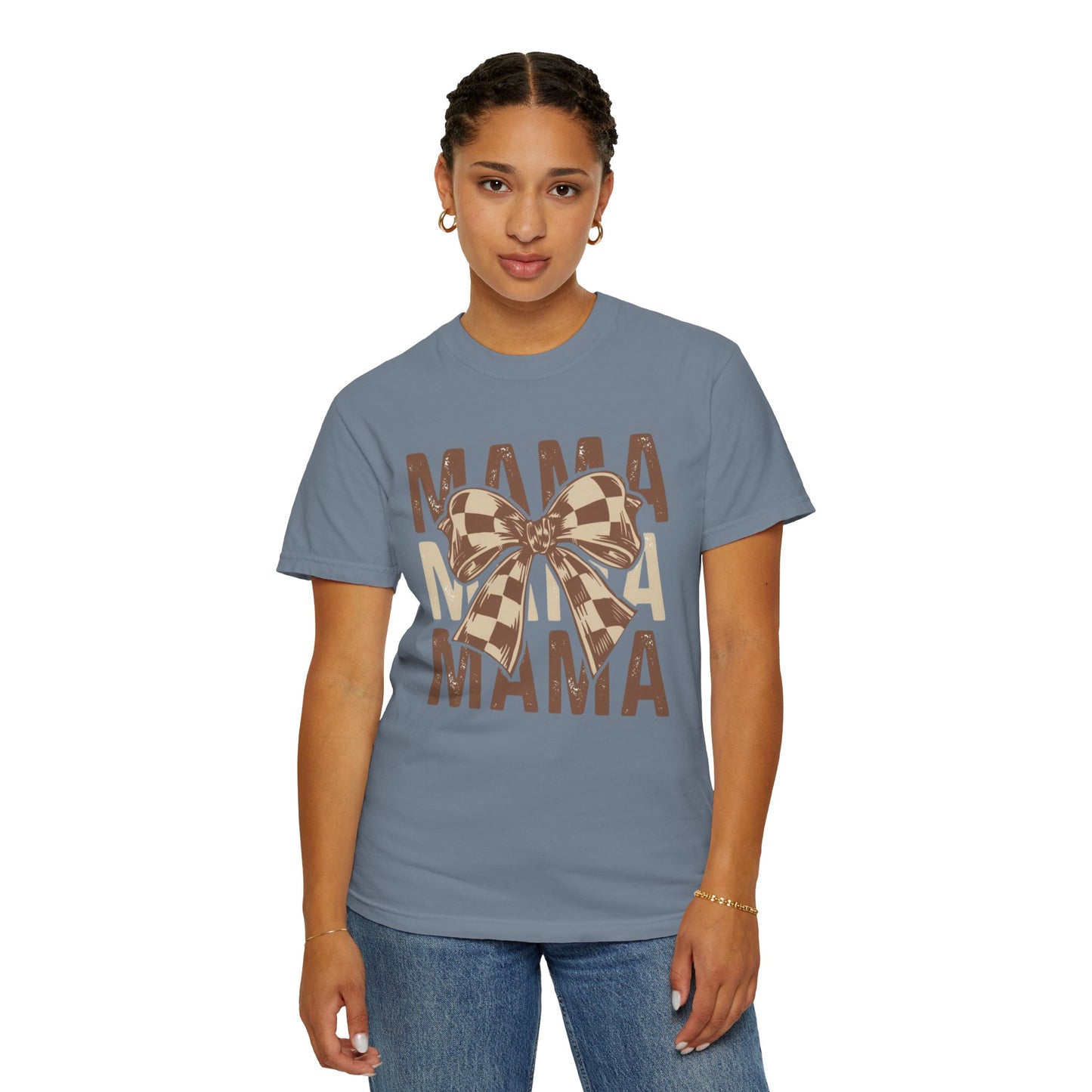 Mama Graphic T-Shirt — Plaid Bow Mom Tee (Mama Print)
