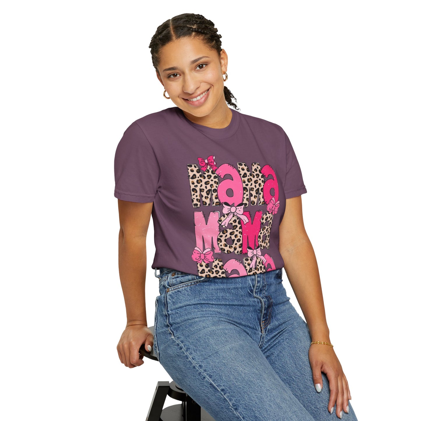 Mama Leopard Print Pink Bow T-Shirt