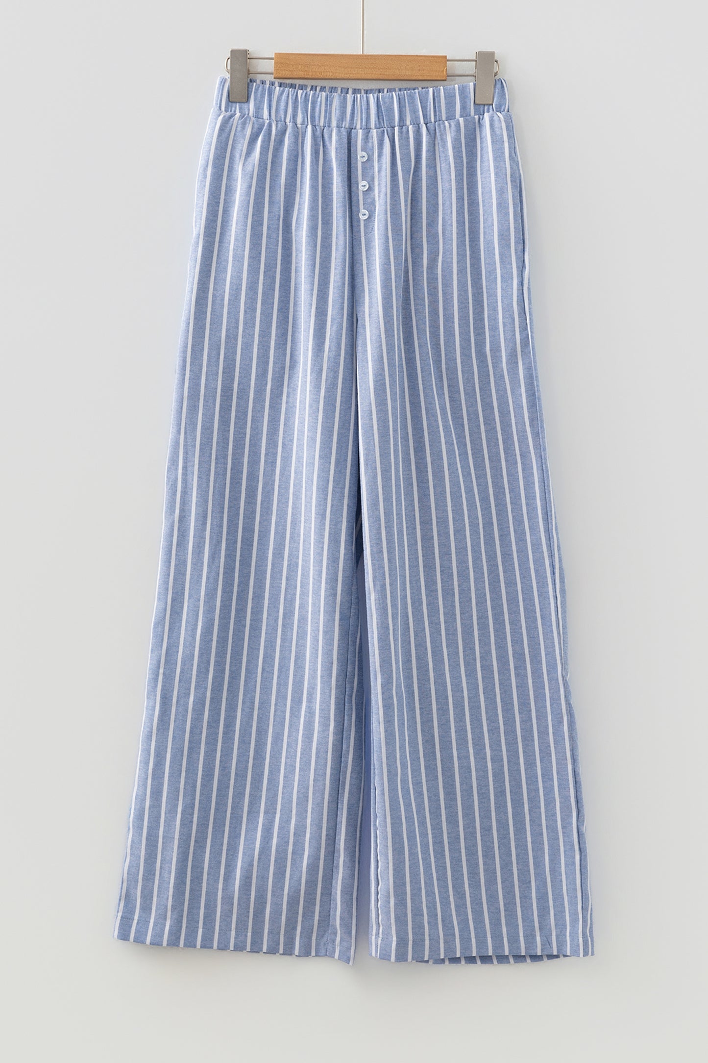 Sky Blue Stripe Buttoned Detail Loose Casual Pants