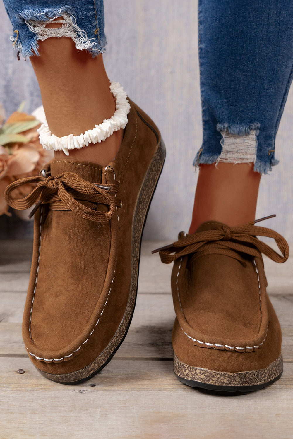Coffee Lace Up Casual Shoes