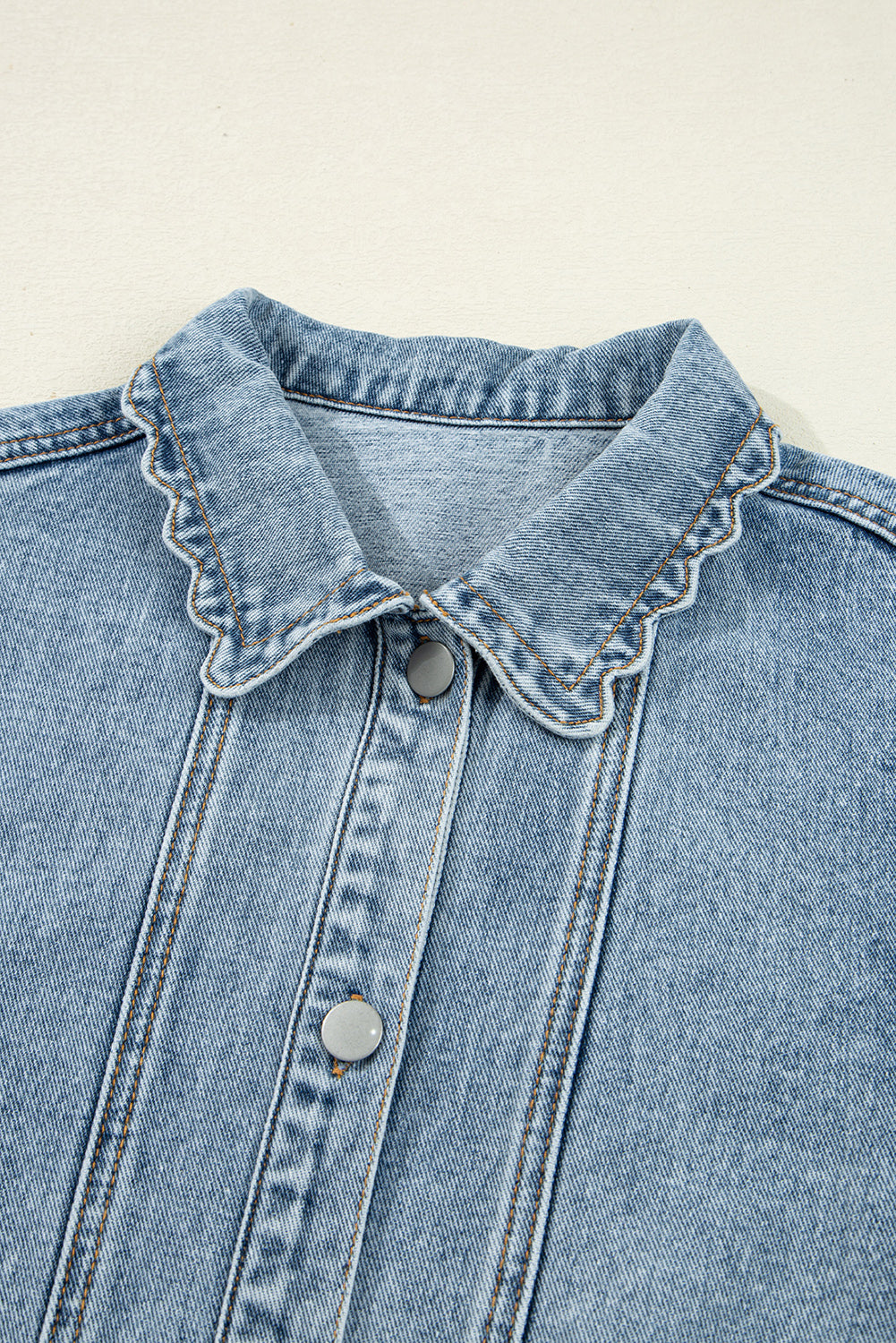 Myosotis Scallop Trim Collar Pocket Button Up Denim Jacket
