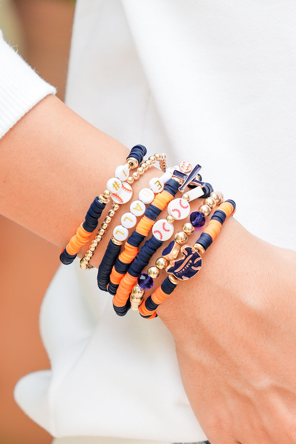 Russet Orange 7pcs Game Day Football Stackable Bracelet Set