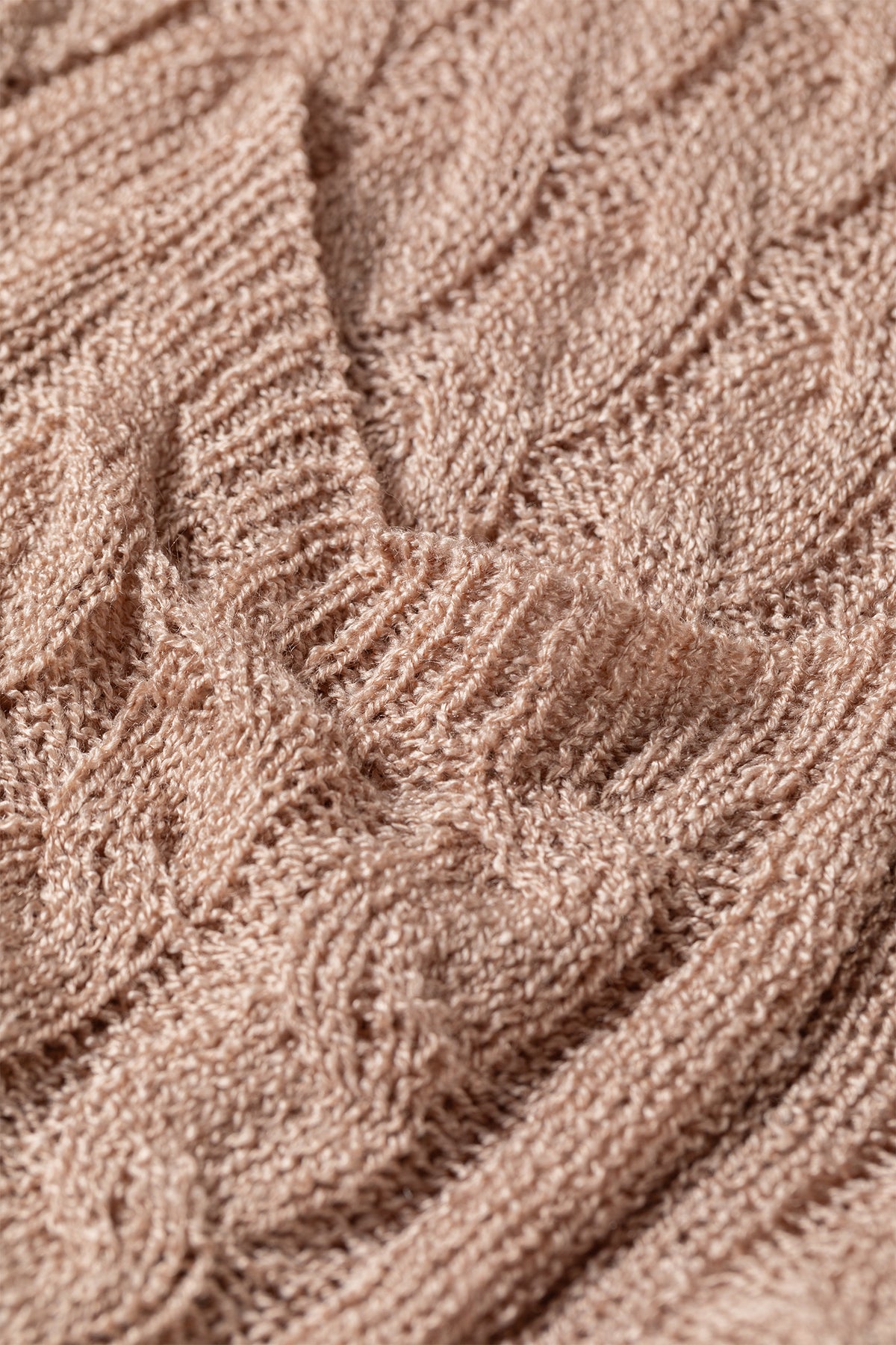 Old Rose Drop Shoulder Crochet Knit Open Front Cardigan